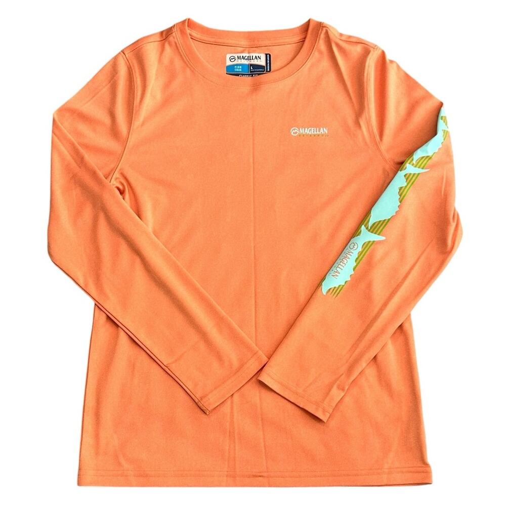 COLUMBIA PFG Boys Performance Orange Fish Gear Top Large NWOT